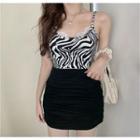 Zebra Print Cropped Camisole Top / High-waist Straight-fit Skirt