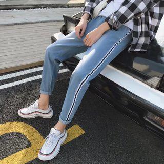 Striped Tape Straight-leg Jeans