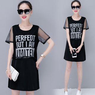 Short-sleeve Lettering Mini Dress