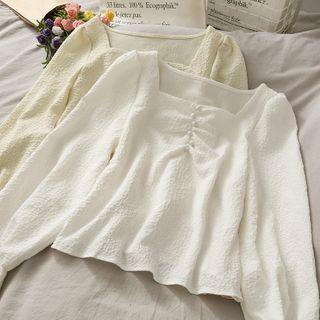 Embossed Square-neck Ruched Top