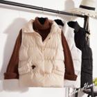 Stand Collar Applique Buttoned Padded Vest