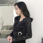 Dotted V-neck Long-sleeve Top