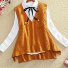 V-neck Sweater Vest / Long-sleeve Shirt / Set: V-neck Sweater Vest + Long-sleeve Shirt