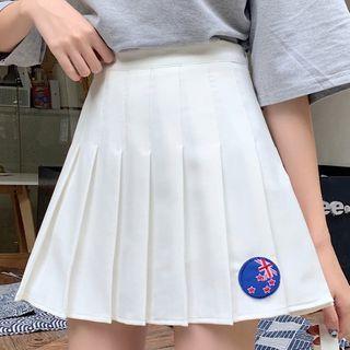 Pleated Applique A-line Mini Skirt