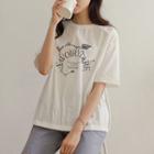 Letter Contrast-panel T-shirt