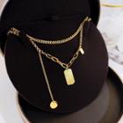 Square / Round Double-layered Necklace  - 18k Golden