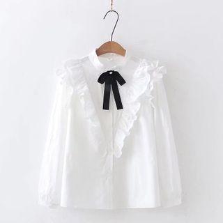 Puff-sleeve Ruffle Trim Bow Blouse