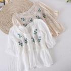Embroidered Knit Panel Chiffon Top