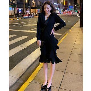 Ruffle Long-sleeve Slim-fit Dress