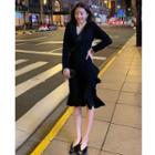 Ruffle Long-sleeve Slim-fit Dress