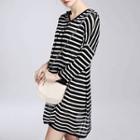 Striped Hooded 3/4 Sleeve T-shirt Dress
