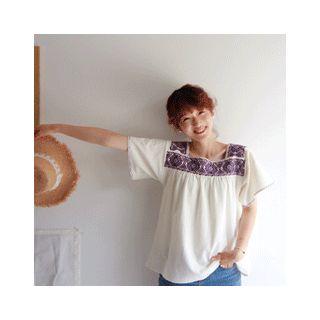 Square-neck Embroidered Top