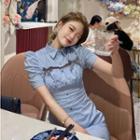 Short-sleeve Cutout Mini Shirtdress