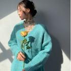 V-neck Sweater / Mock-neck Long-sleeve Floral Print Top