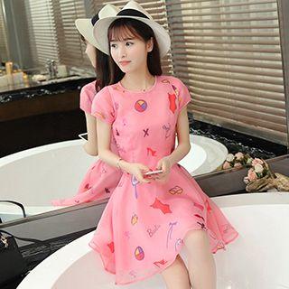 Set: Short-sleeve Print Top + Skirt