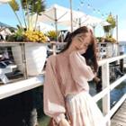 Long-sleeve Knit Top / Tiered Midi A-line Mesh Skirt