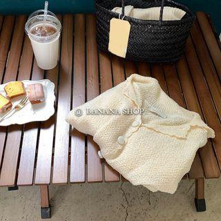 V-neck Plain Button-up Knit Top Yellow - One Size