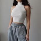 Sleeveless Mock-neck Plain Knit Top