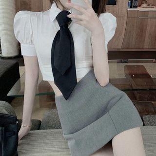 Mini Skort / Short-sleeve Top / Tie / Set