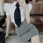 Mini Skort / Short-sleeve Top / Tie / Set