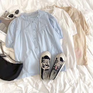 Puff-sleeve Plain Lace Trim Shirt