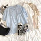 Puff-sleeve Plain Lace Trim Shirt