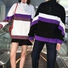 Couple Matching Contrast Trim Zip Collar Pullover