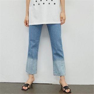 Two-tone Washed Straight-cut Jeans