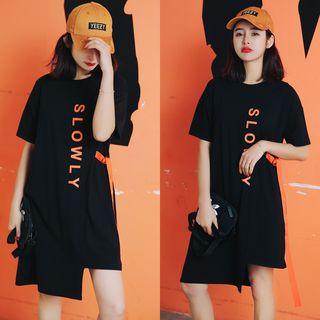 Ribbon Detail Lettering Short-sleeve T-shirt Dress