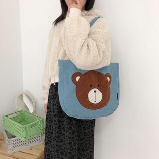 Bear Embroidered Denim Tote Bag