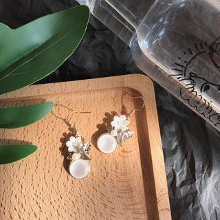 Cat Eye Stone Bead & Flower Dangle Earring
