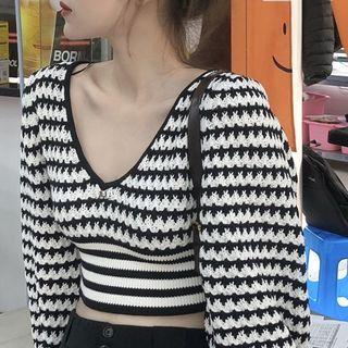 Striped Cropped Sweater Black & White - One Size