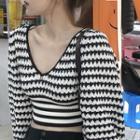 Striped Cropped Sweater Black & White - One Size
