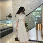 Elbow-sleeve Asymmetric A-line Midi Dress