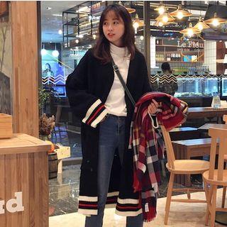 Open Front Striped Detail Long Cardigan
