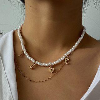 Love Lettering Pendant Faux Pearl Necklace Gold - One Size