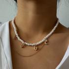 Love Lettering Pendant Faux Pearl Necklace Gold - One Size