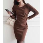 Puff-shoulder Napped Shirred Dress
