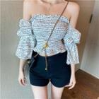 Off-shoulder Print Ruffled Blouse White - One Size