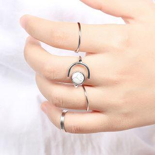 Stone Open Ring / Metal Ring Set (5 Pcs)