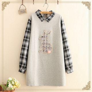 Rabbit Applique Mock Two-piece Long-sleeve Dress