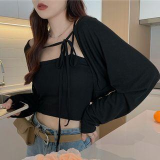 Set: Cropped Camisole Top + Tied Cardigan