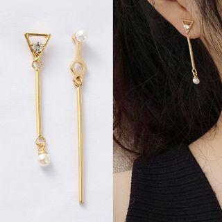 Faux Pearl Geometric Threader Earrings