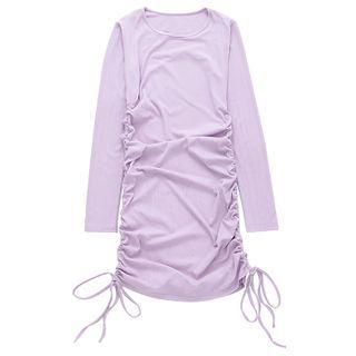 Long-sleeve Ruched Drawcord Knit Dress