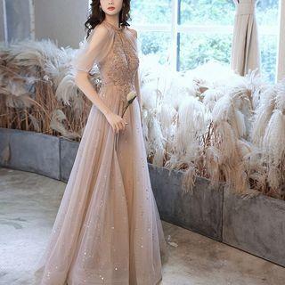 Halter Sequin Mesh A-line Evening Gown (various Designs)