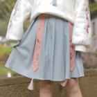 Flower Embroidered Pleated Mini Skirt