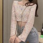 Square-neck Cropped Tweed Blouse