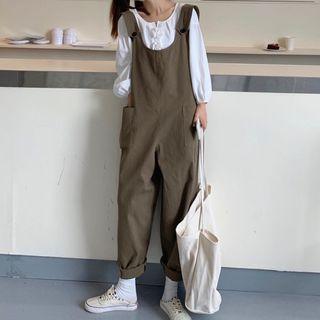 Plain Jumper Pants / Lace-up Blouse