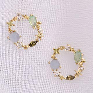 Rhinestone Flower Earring 1 Pair - 925silver Earring - One Size