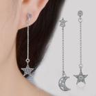 Rhinestone Star & Moon Dangle Earring 1 Pair - Copper Plated Platinum - One Size